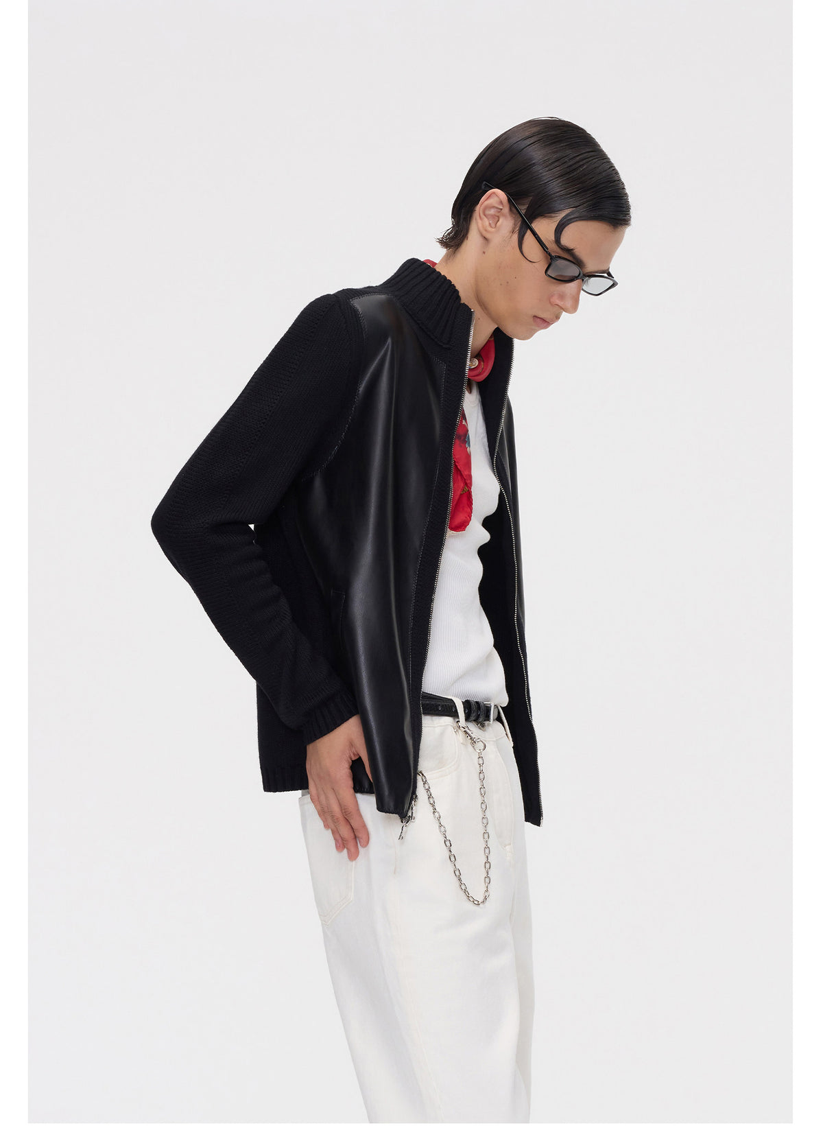 Stand-Collar Jacket with Patchwork Ribbing