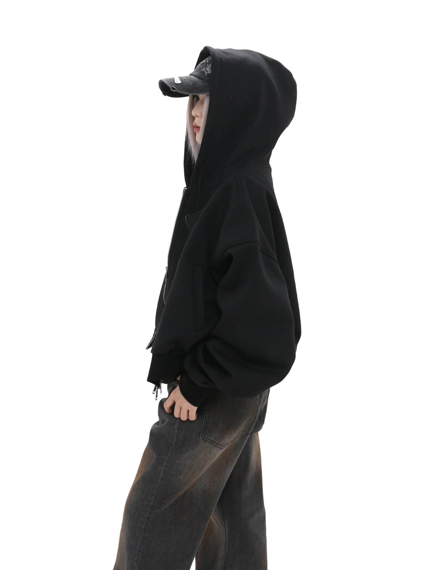 Faux two-piece sweatshirt with hood