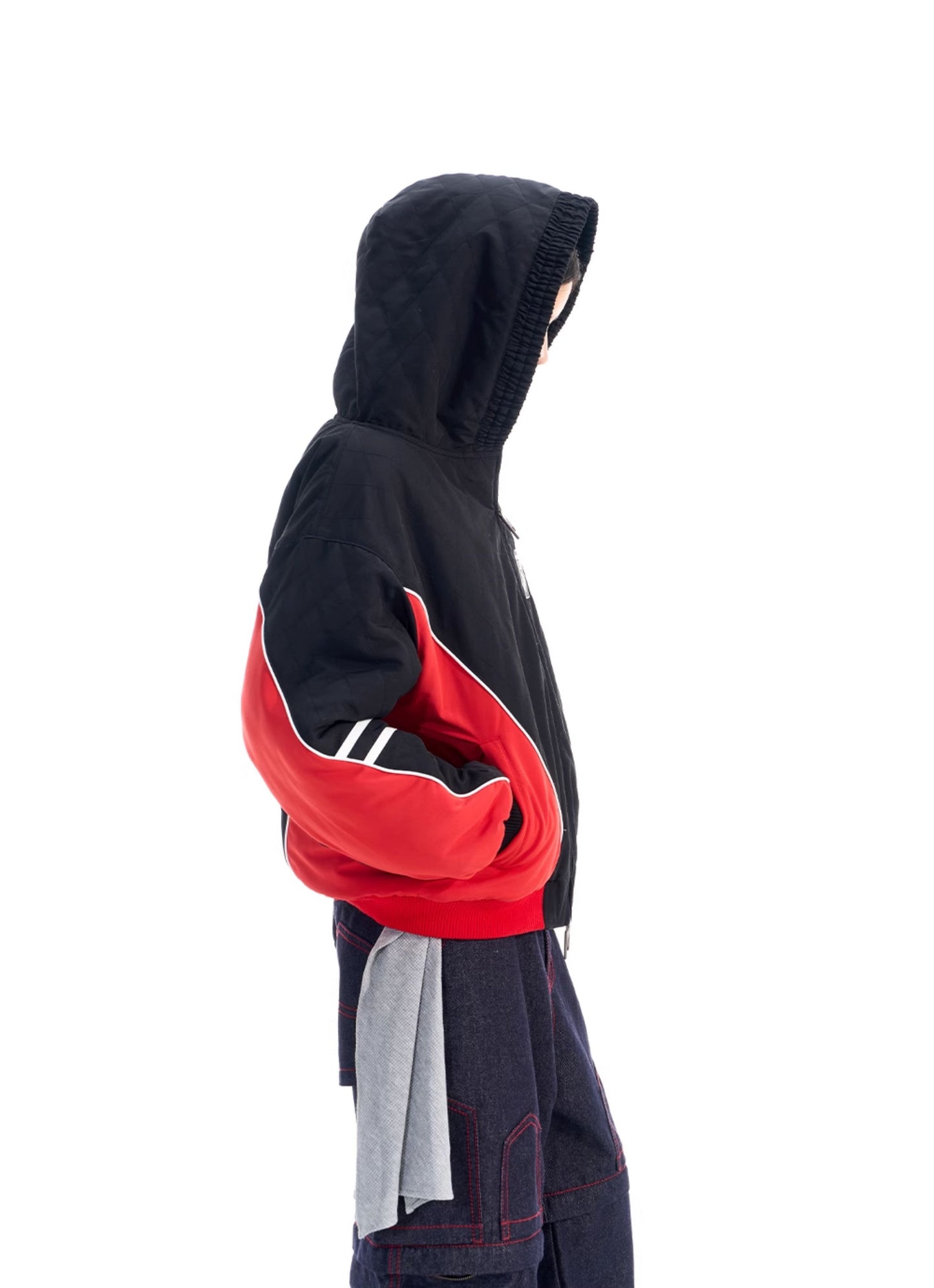 Diamond-pattern hooded jacket