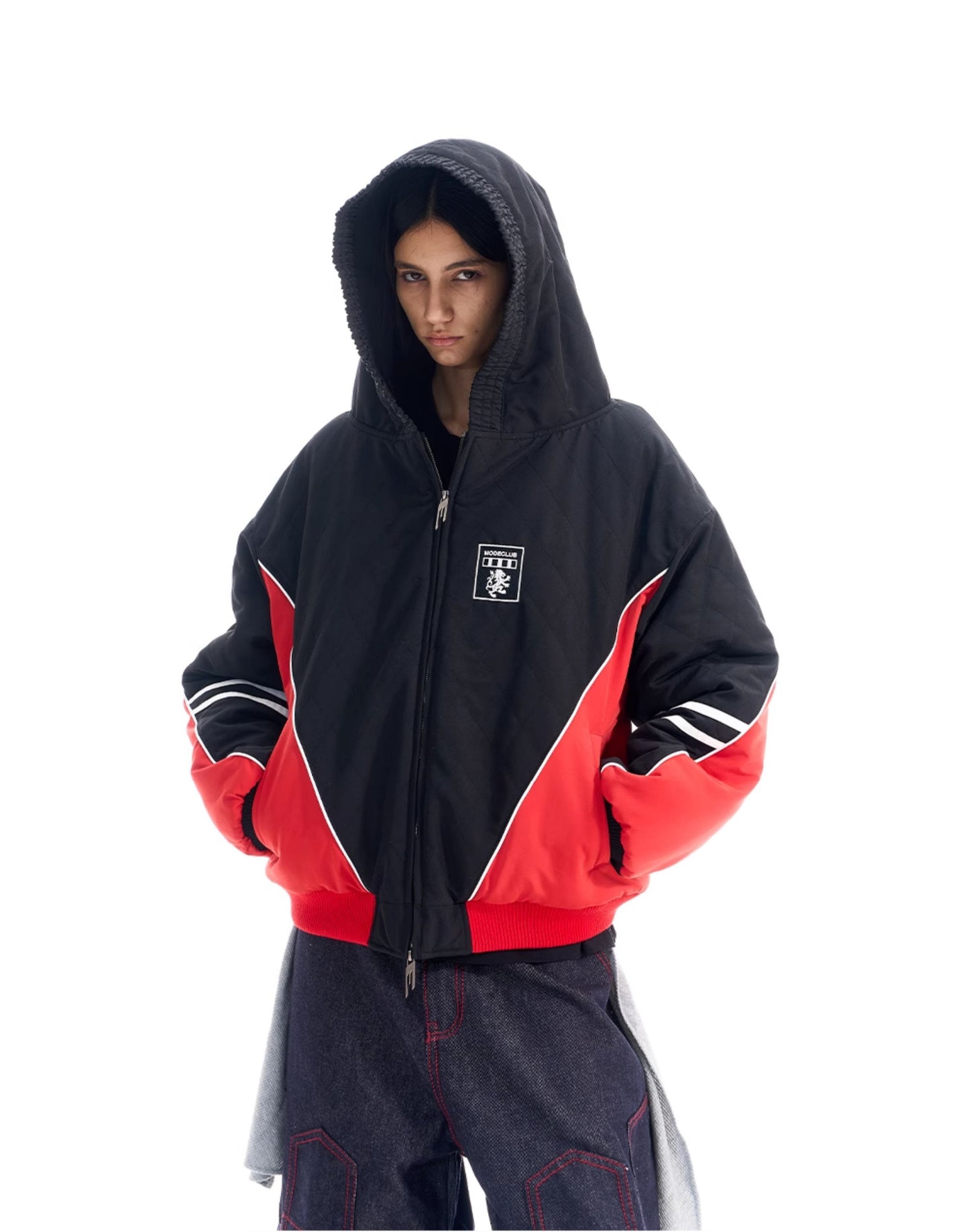 Diamond-pattern hooded jacket