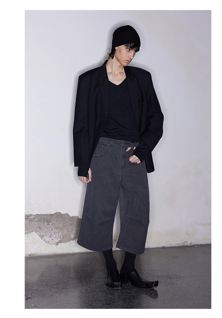 Washed Pleated Cropped Pants