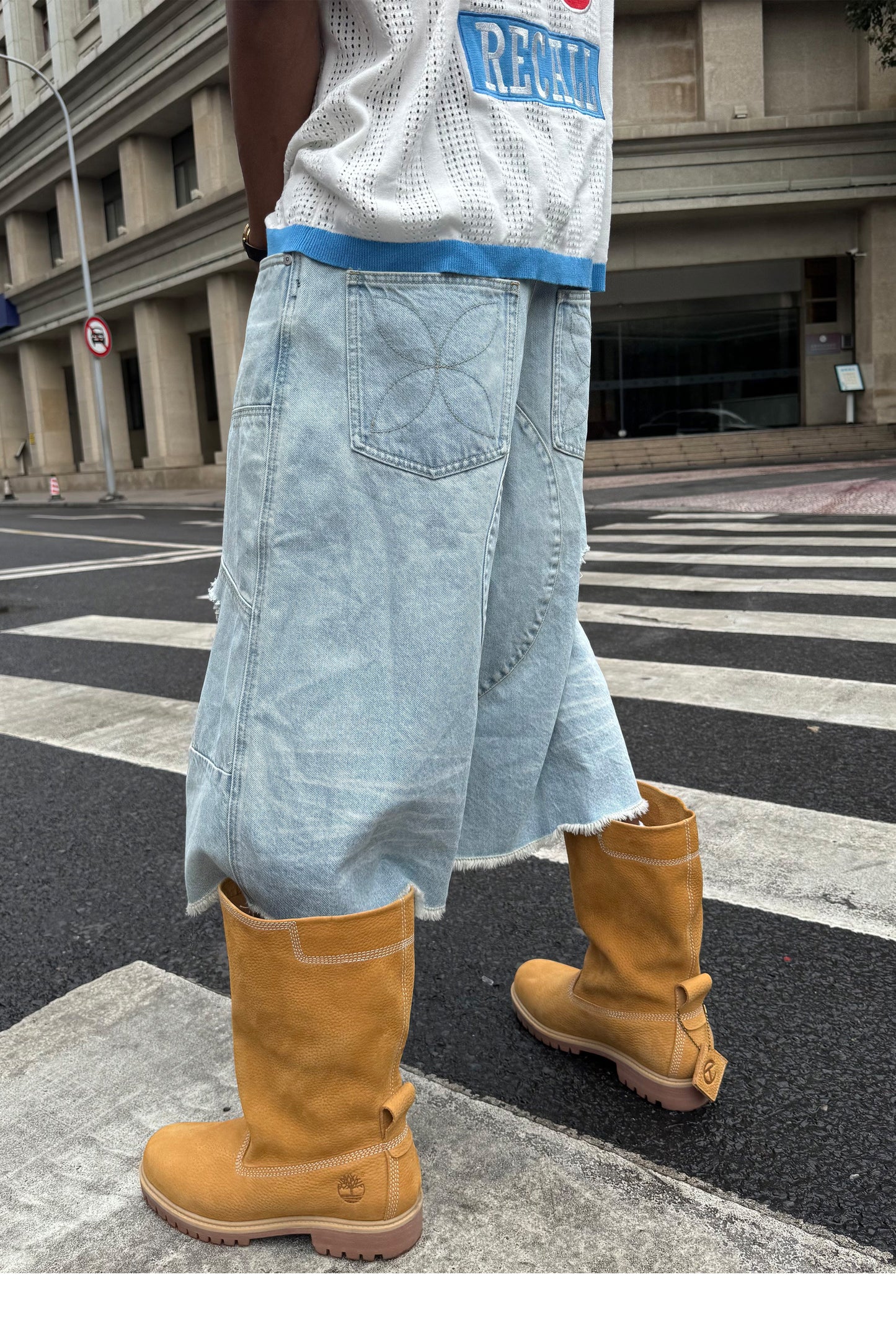 Vintage Whisker-Washed Loose-Fit Denim Shorts