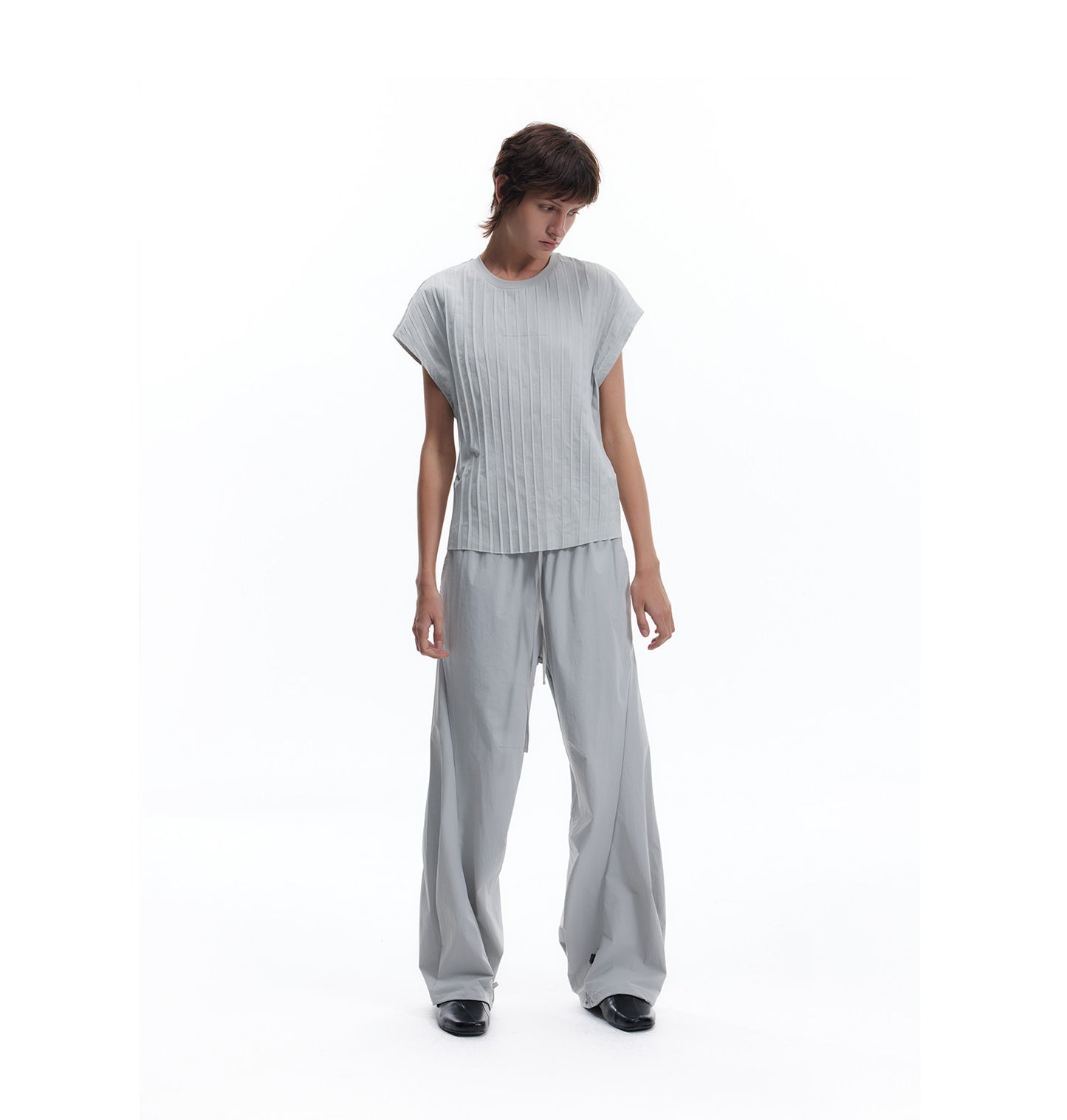 Drop-Shoulder Pleated T-Shirt