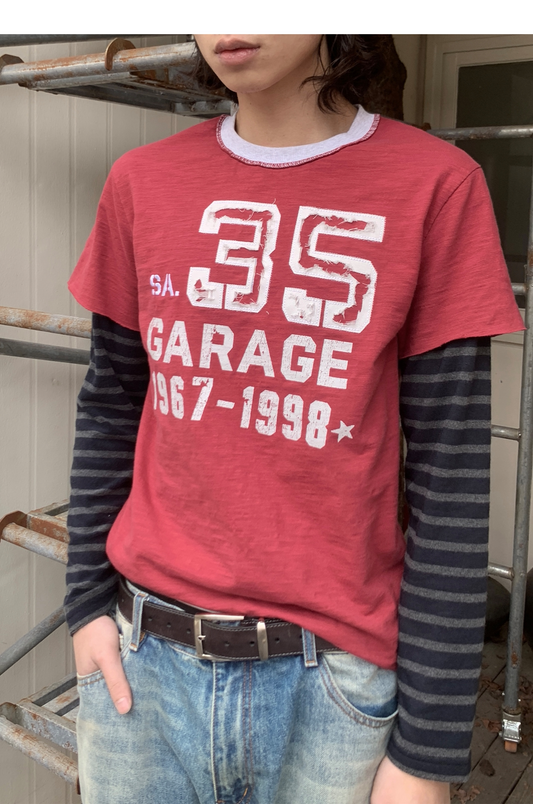 Rubber-Striped Faux Two-Piece T-Shirt