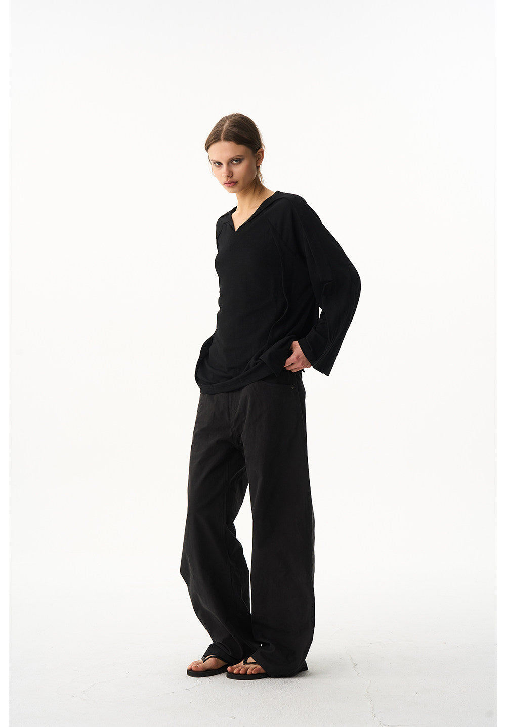 Straight-Leg Pants with Waist Patchwork