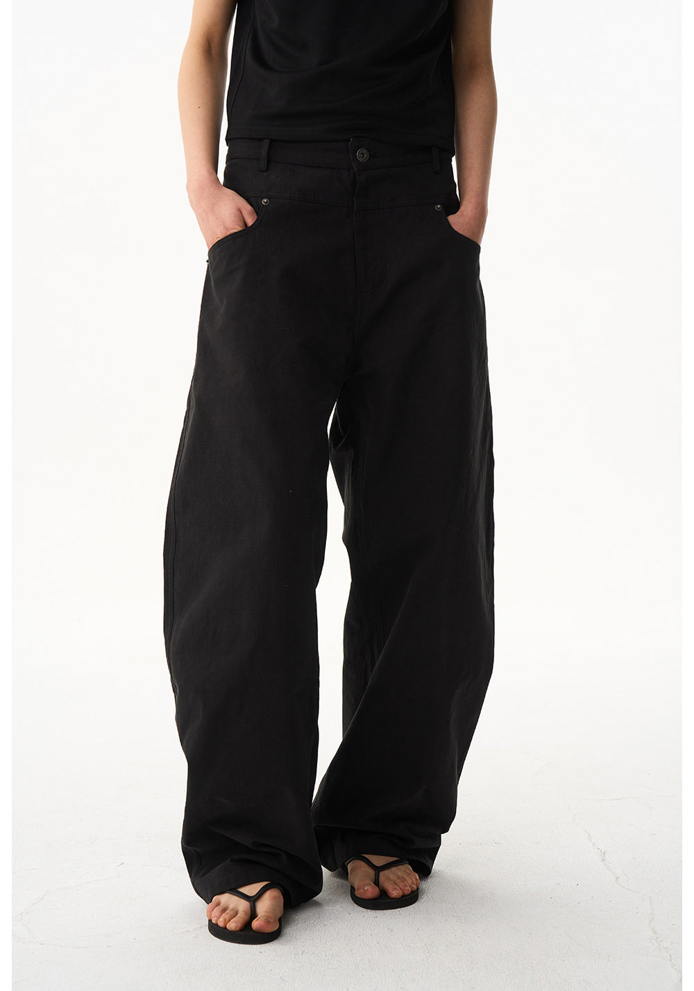 Straight-Leg Pants with Waist Patchwork