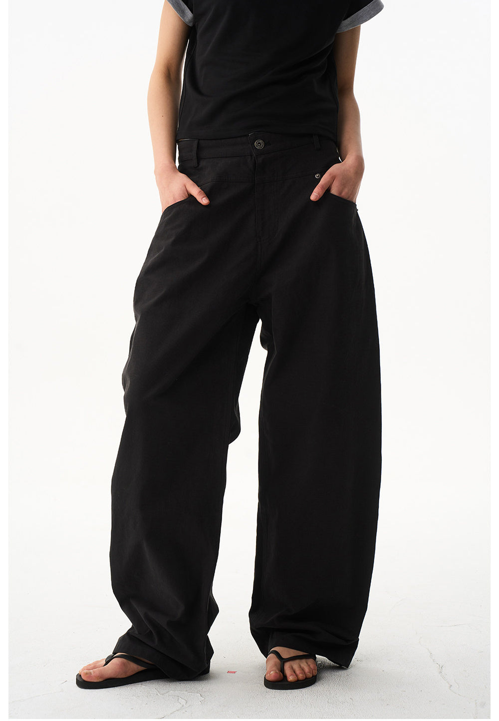 Straight-Leg Pants with Waist Patchwork