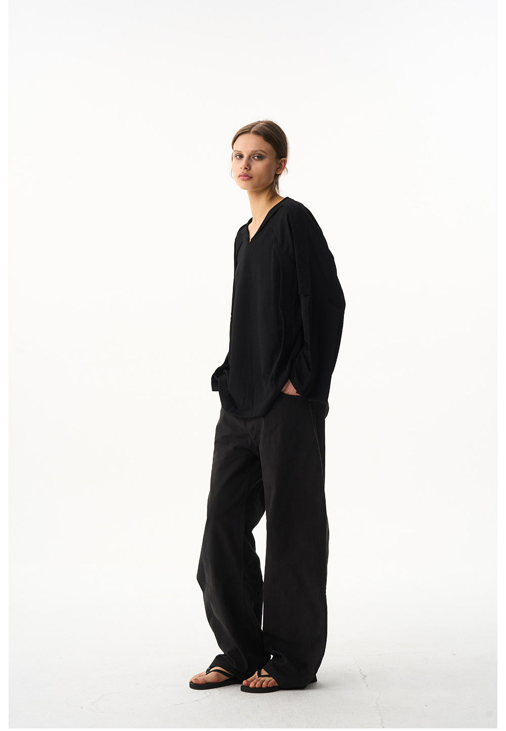 Straight-Leg Pants with Waist Patchwork