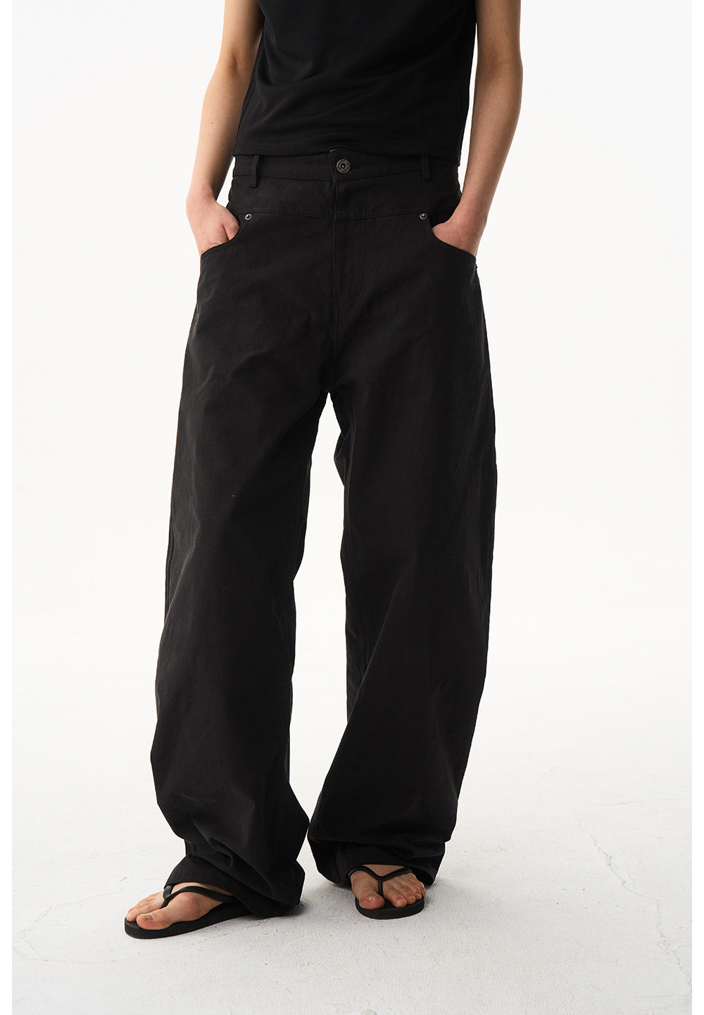 Straight-Leg Pants with Waist Patchwork