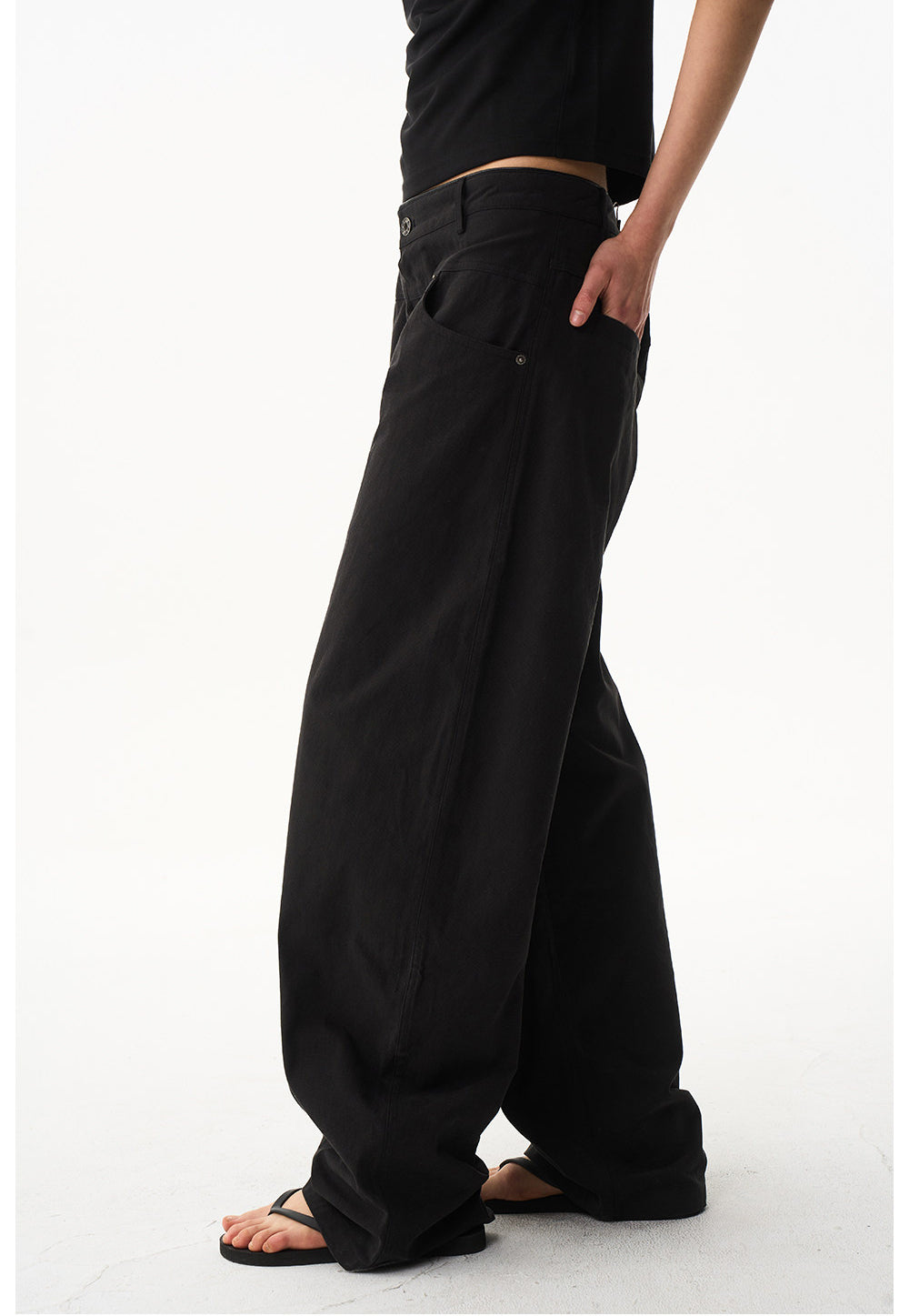 Straight-Leg Pants with Waist Patchwork