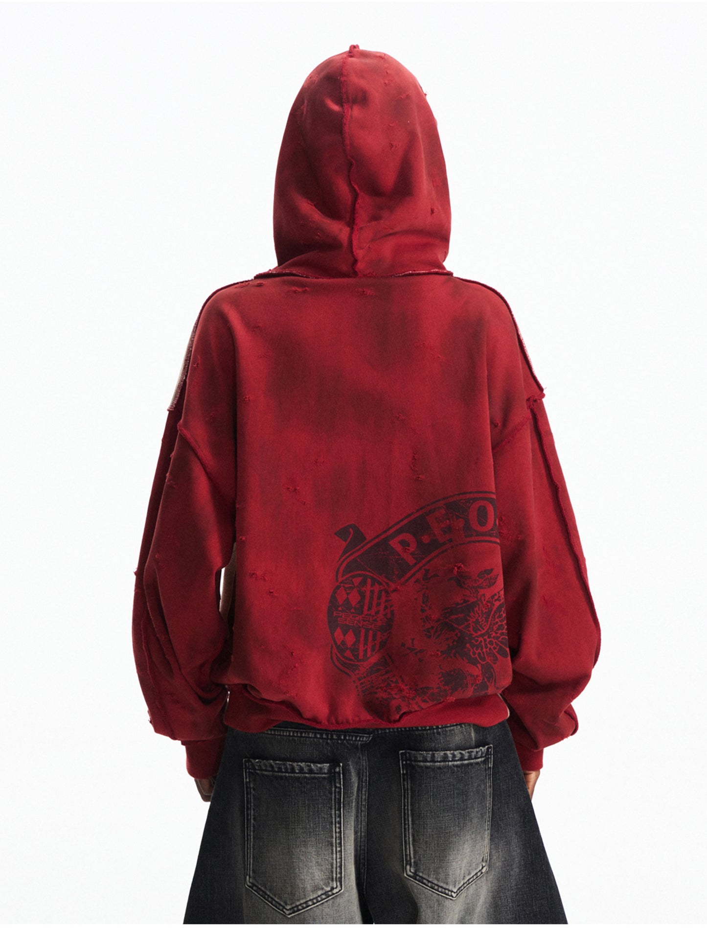 Distressed Hooded Zipper Sweatshirt