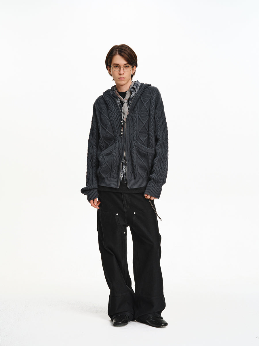 Hooded Cable-Knit Jacket