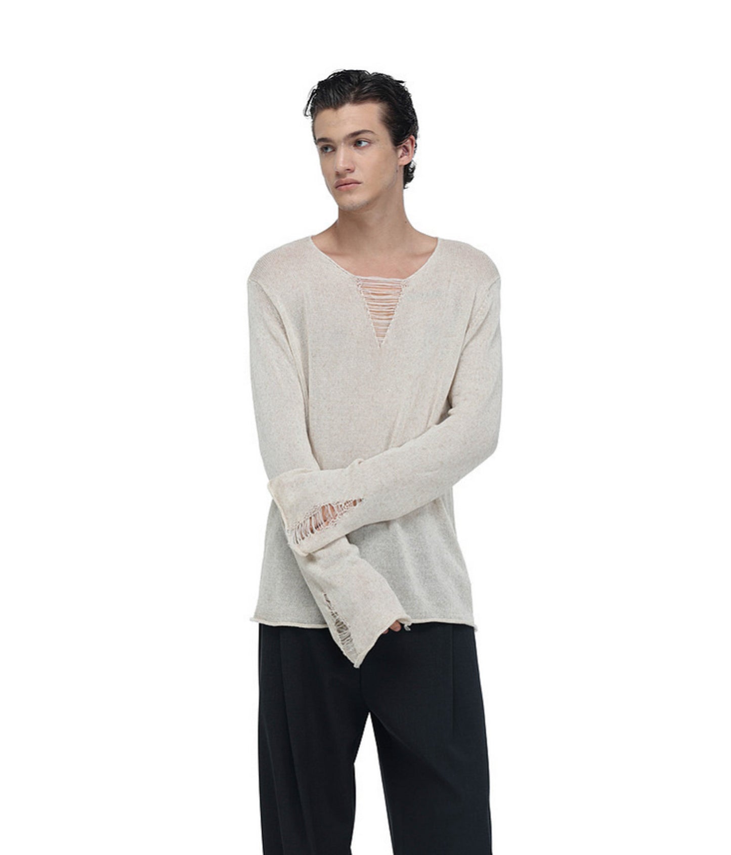 V-Neck Drawstring Lightweight Knit Shirt