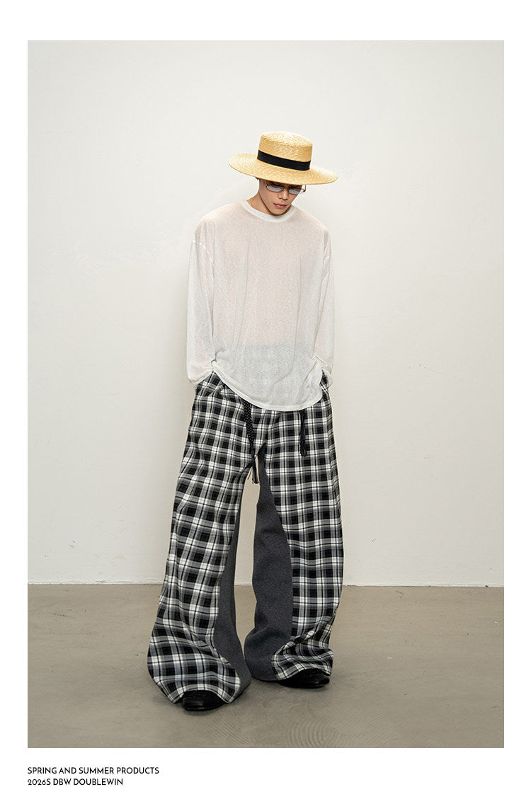 Checkered Patchwork Casual Pants