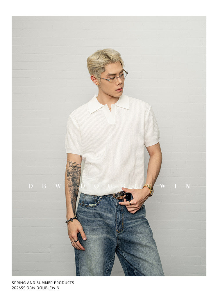 Simple Relax Solid Polo Knit Shirt