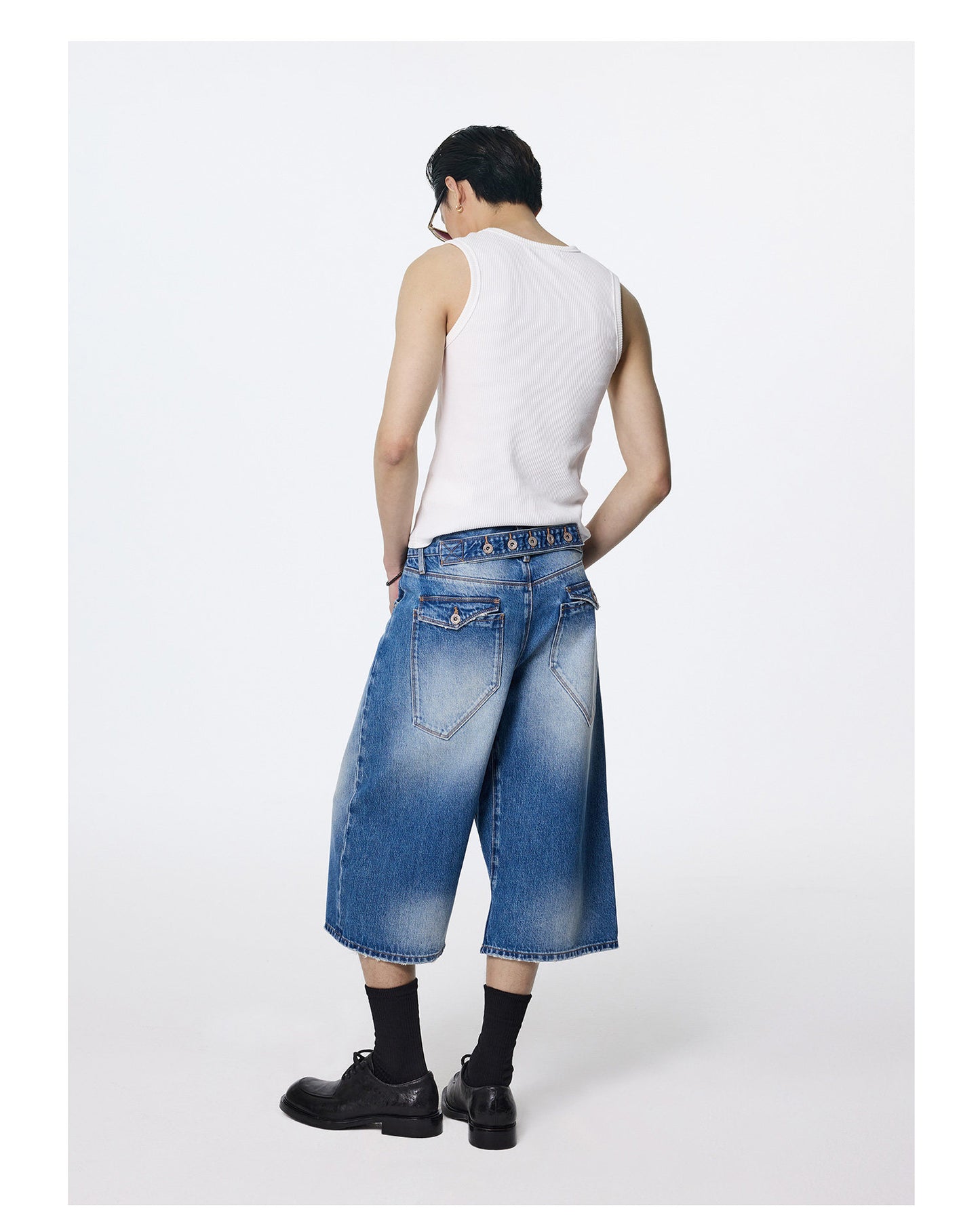 Retro Engineer Paris Button Denim Shorts