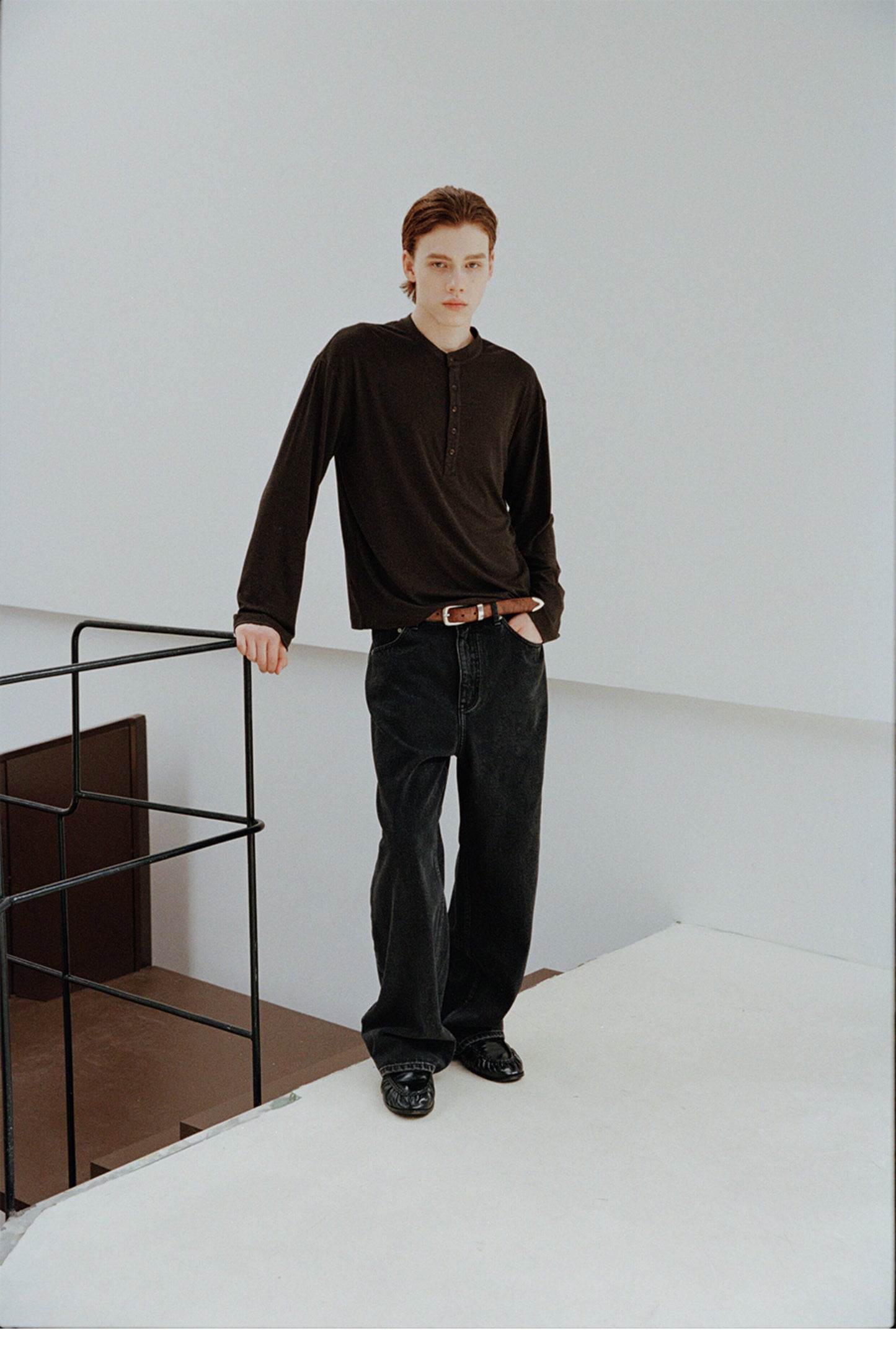 Henry Collar Solid-Color T-Shirt