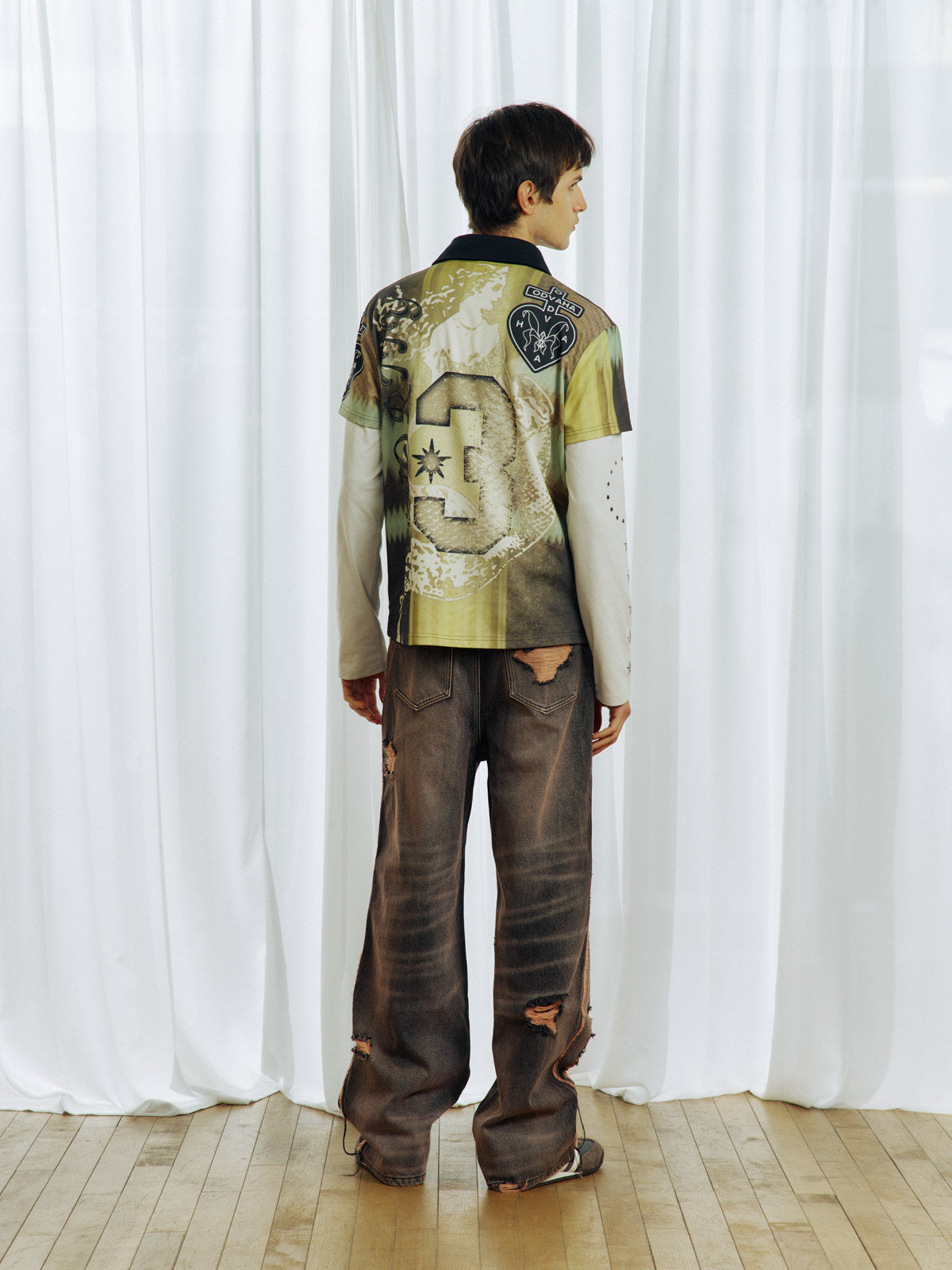 Digital Print Faux Two-Piece Polo Shirt