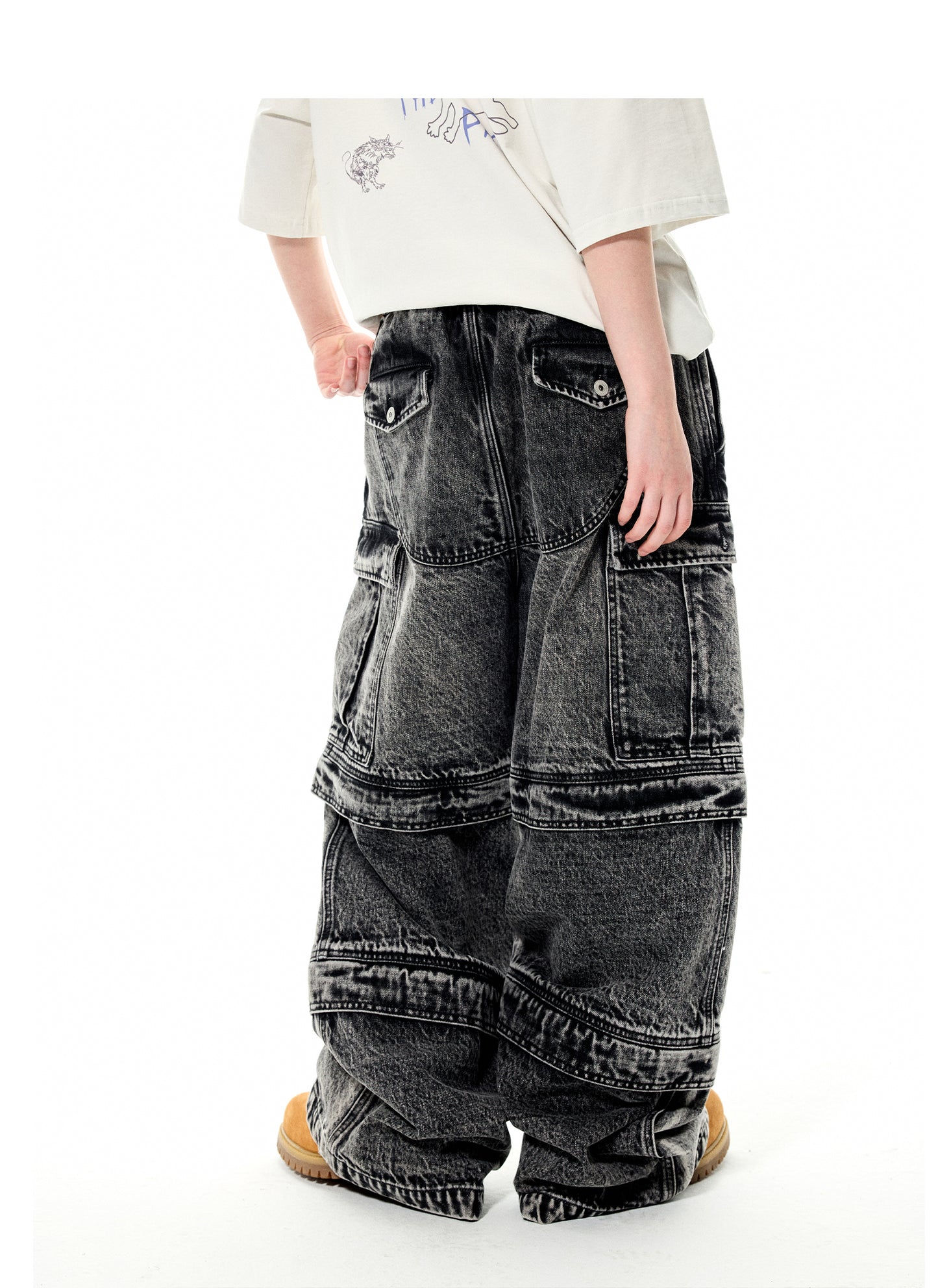 Washed Multi-pocket Detachable Denim Pants