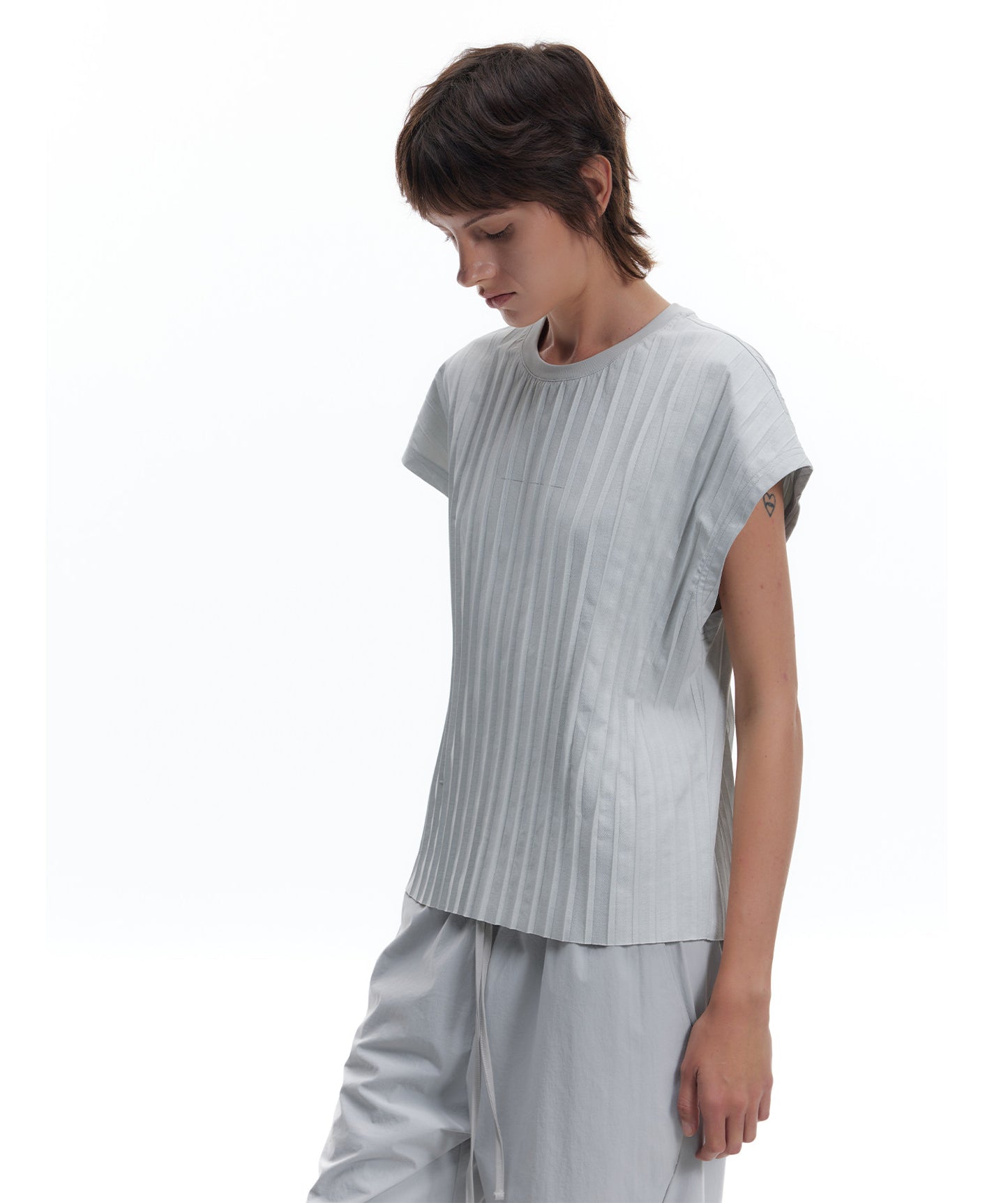 Drop-Shoulder Pleated T-Shirt
