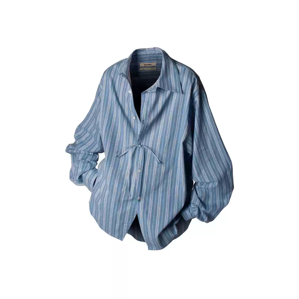 Striped Ribbon Asymmetric Placket Shirt