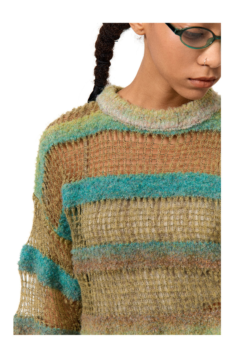 Gradient Stripe Hollow Knit