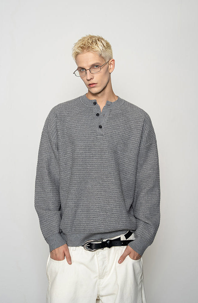 Lazy Waffle Henley Collar Sweater