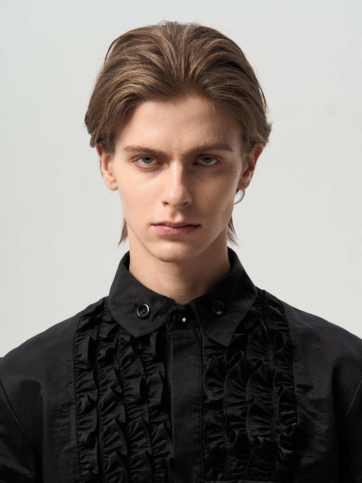 Copper Satin Silk Frilled Waist Shirt