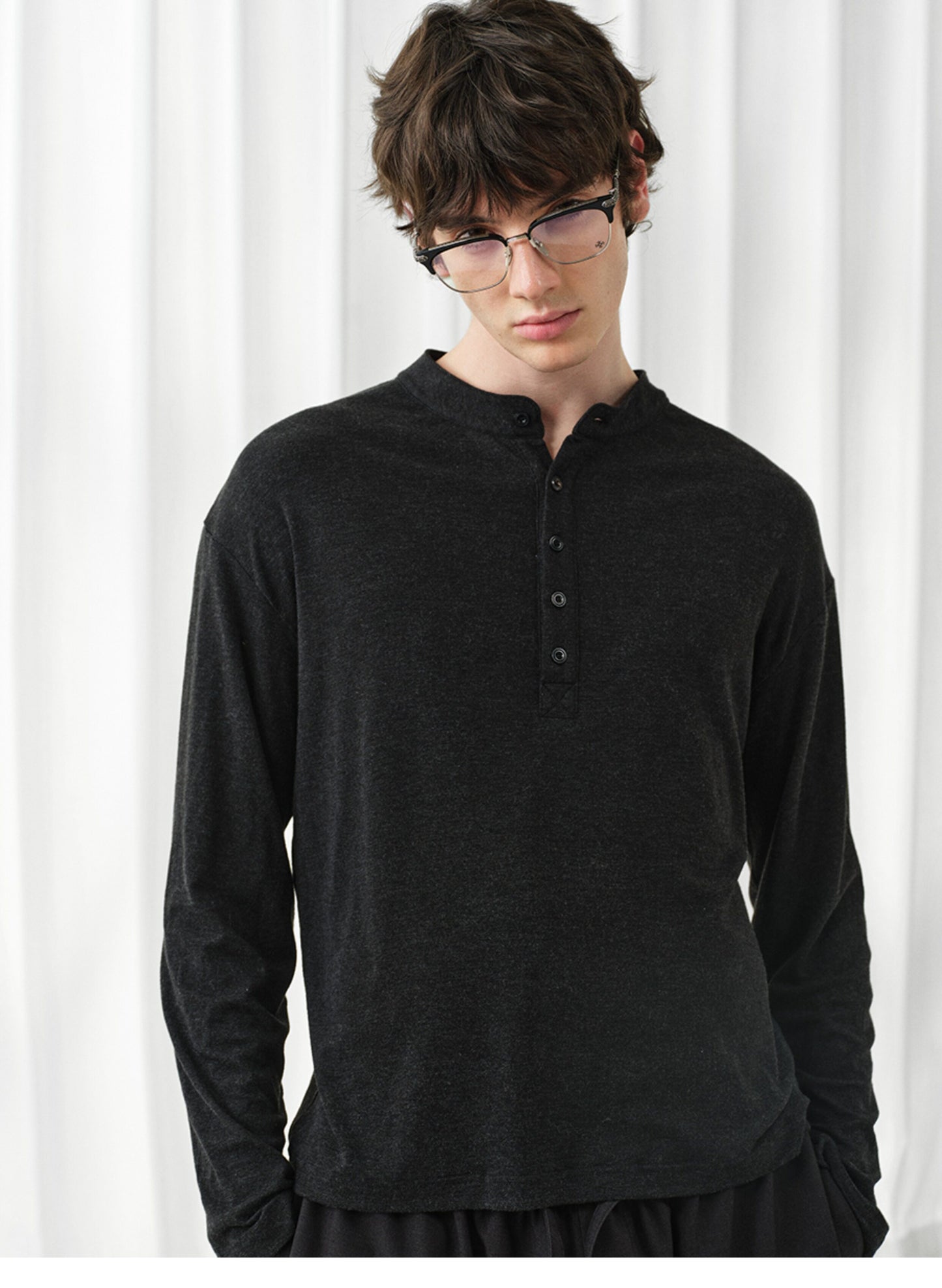 Henry Collar Solid-Color T-Shirt