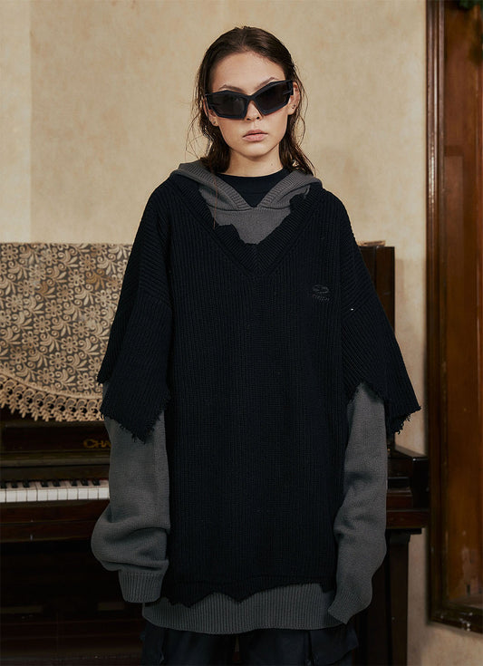 Bicolor Stitching Street Hooded Sweater