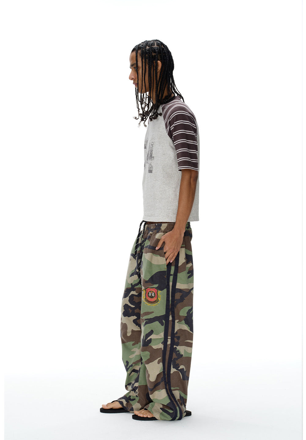 Aged Finish Double-Waist Camo Casual Pants