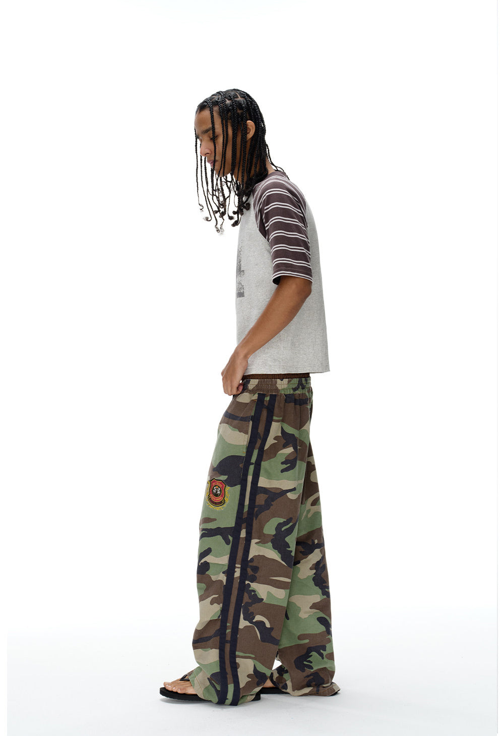 Aged Finish Double-Waist Camo Casual Pants