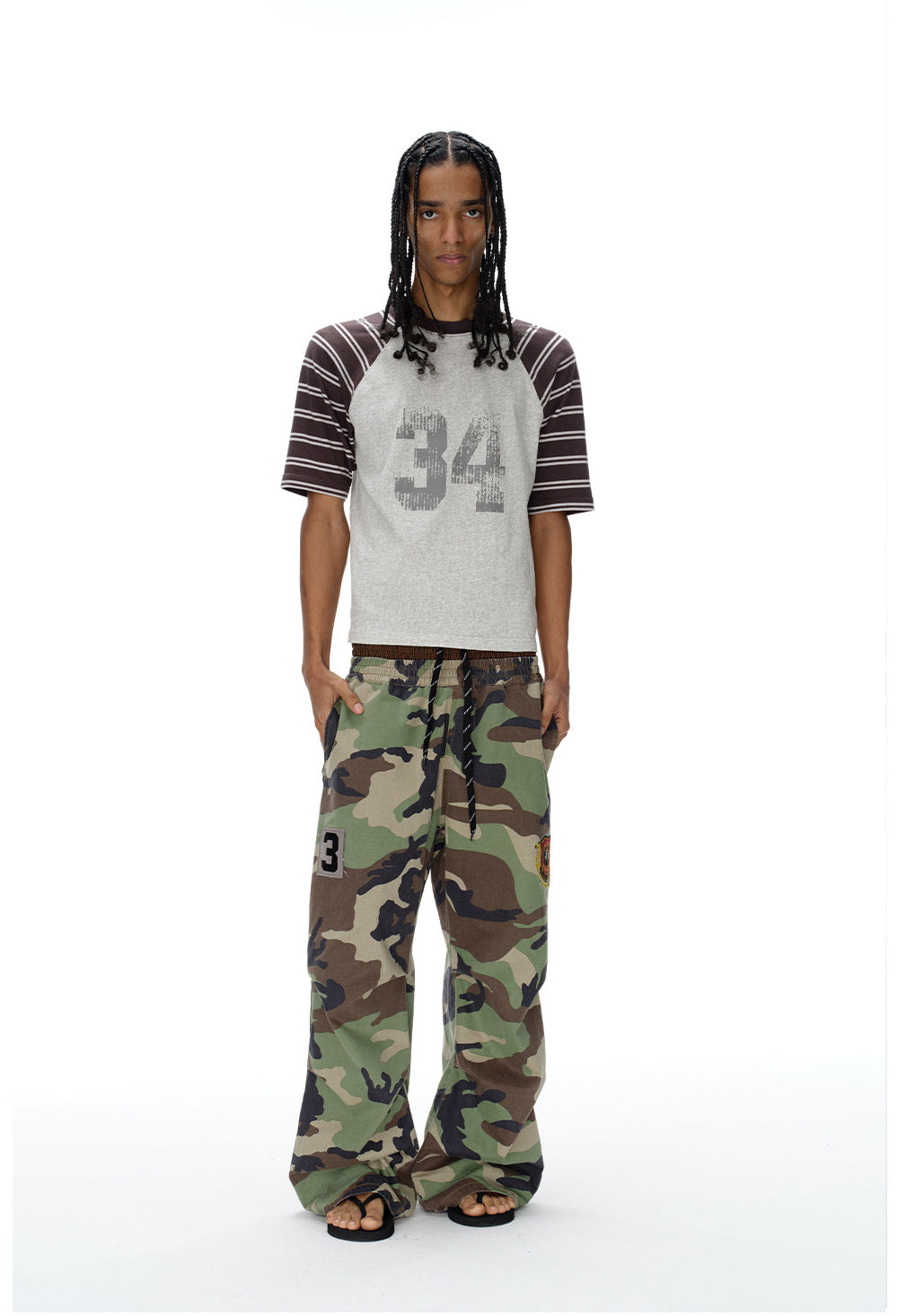 Aged Finish Double-Waist Camo Casual Pants