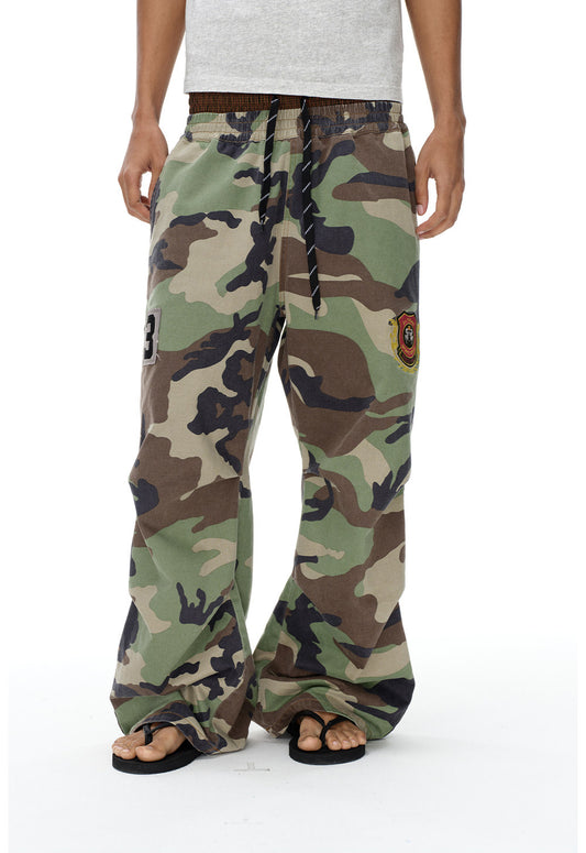 Aged Finish Double-Waist Camo Casual Pants