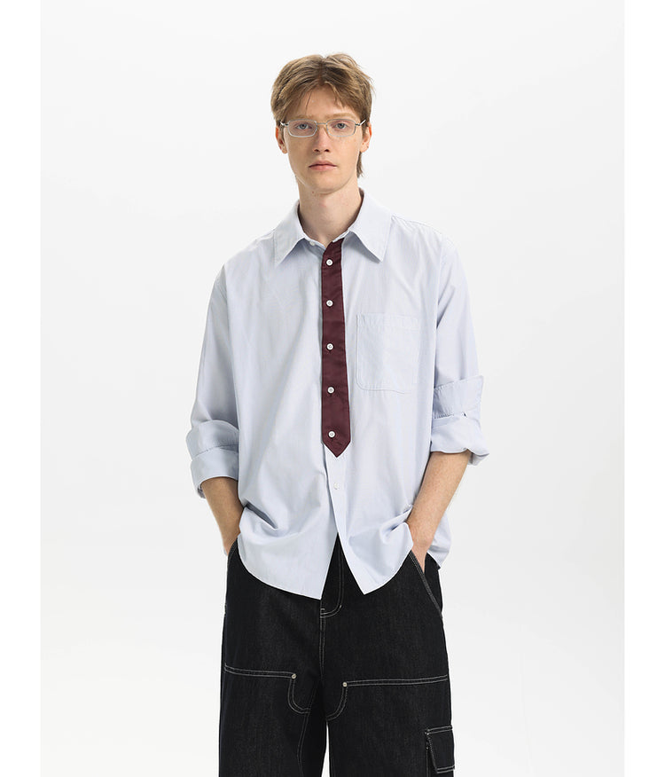 Striped Faux Tie Casual Shirt