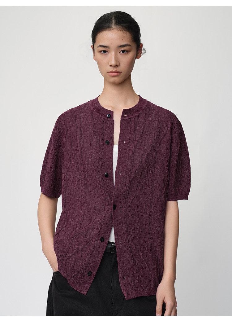 Crew-neck Cutout Cardigan