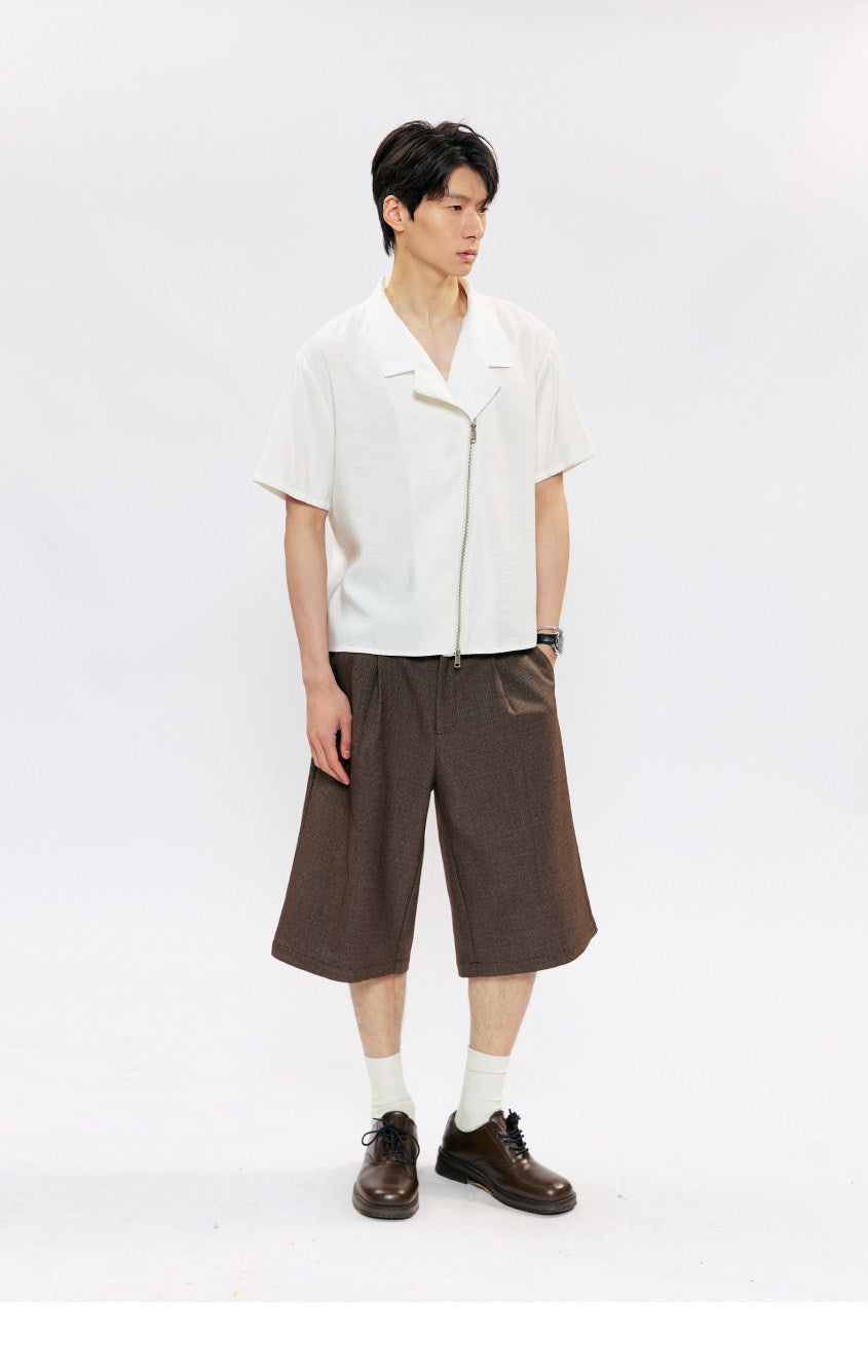 Multi-form Collar Shirt with Diagonal Zipper