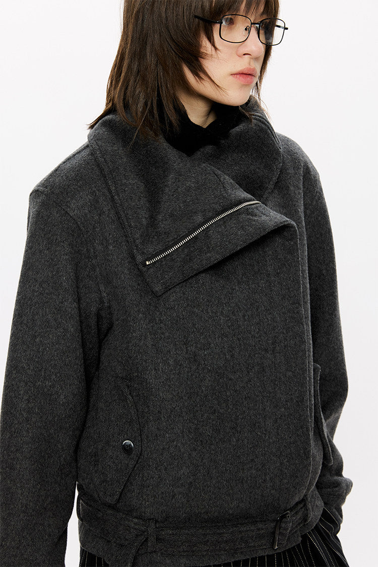 Diagonal Zipper Wool Jacket