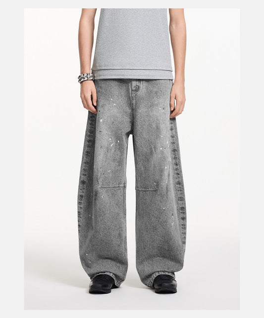 Retro Splash Ink Curved Denim Pants