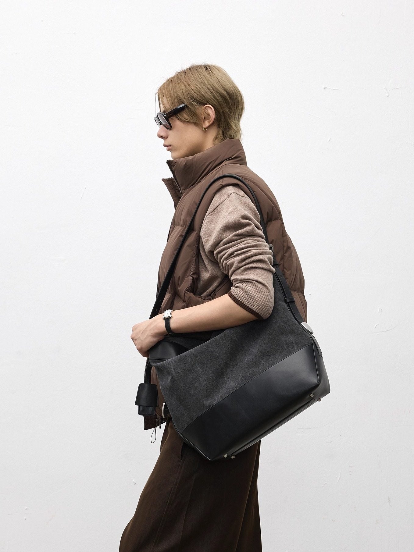 Leather Patchwork Washed Shoulder Bag