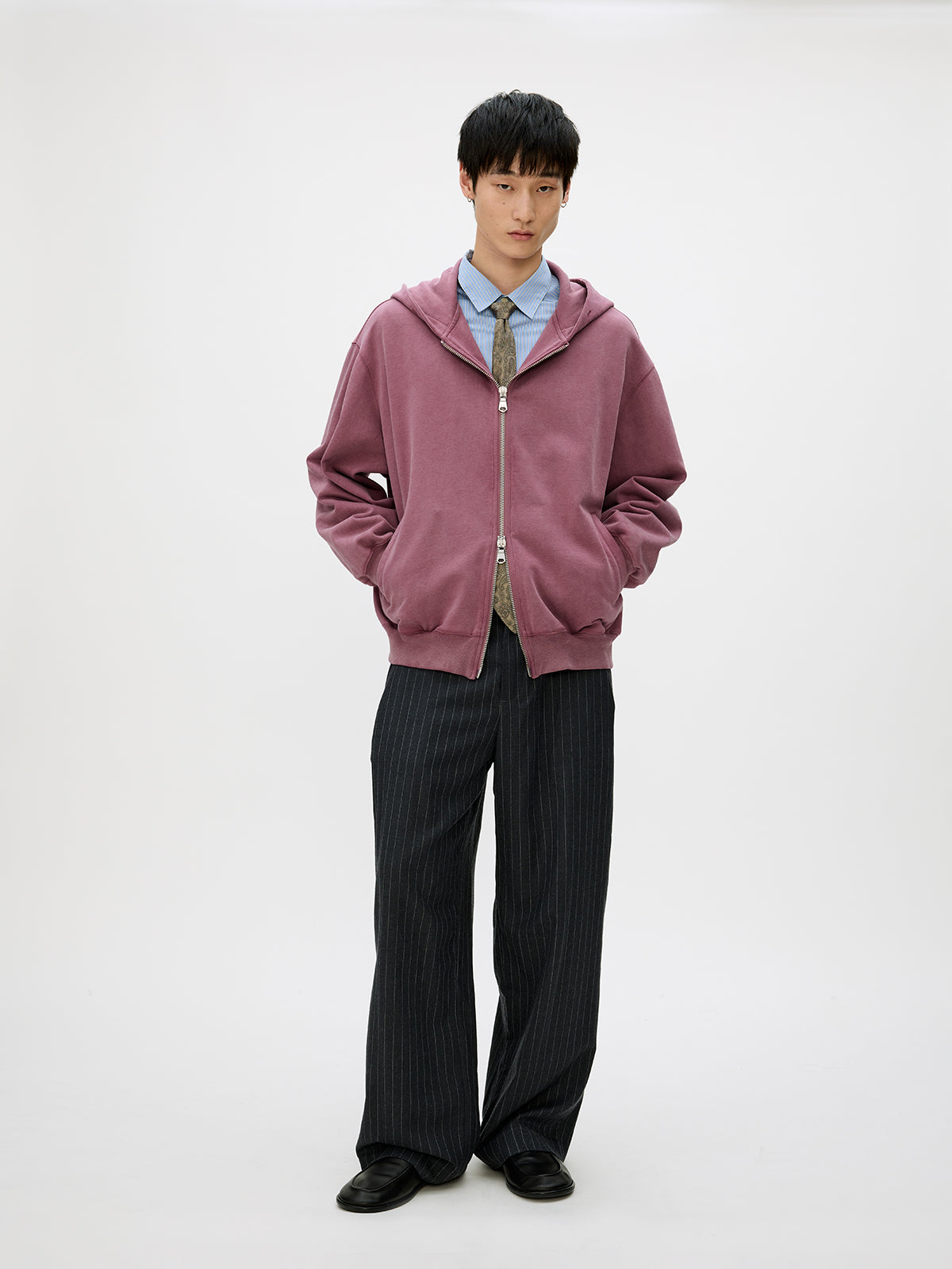 Wash-Damaged Zipper Sweatshirt