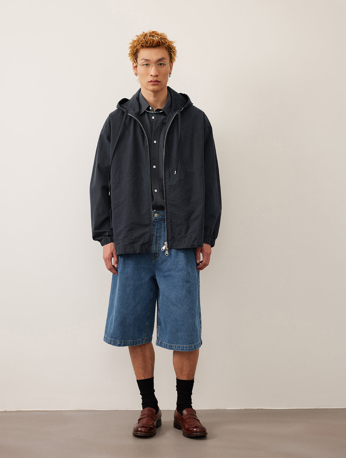 Hooded cotton zip-up jacket