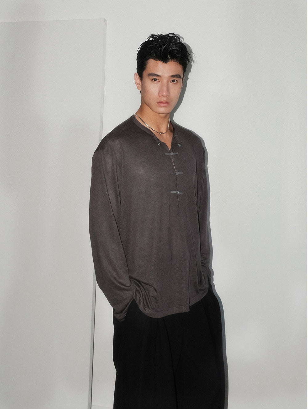 Button-down half-open shirt