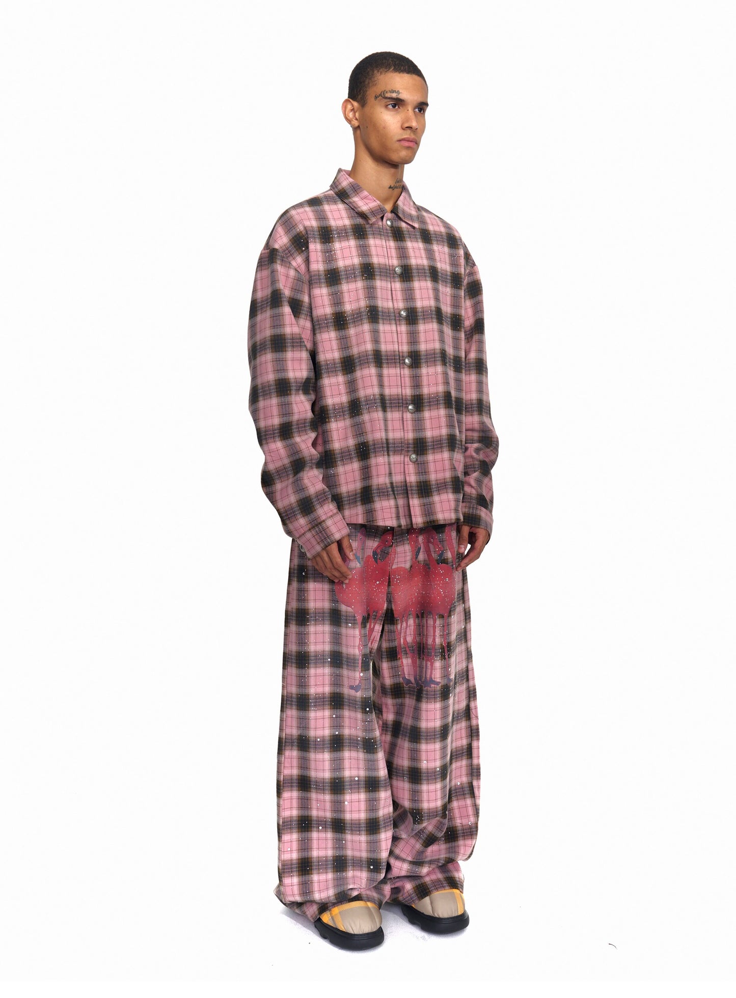 Rhinestone Check Casual Pants