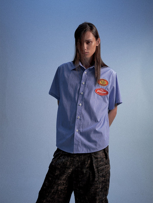 Striped Shirt with Embroidered Emblem　