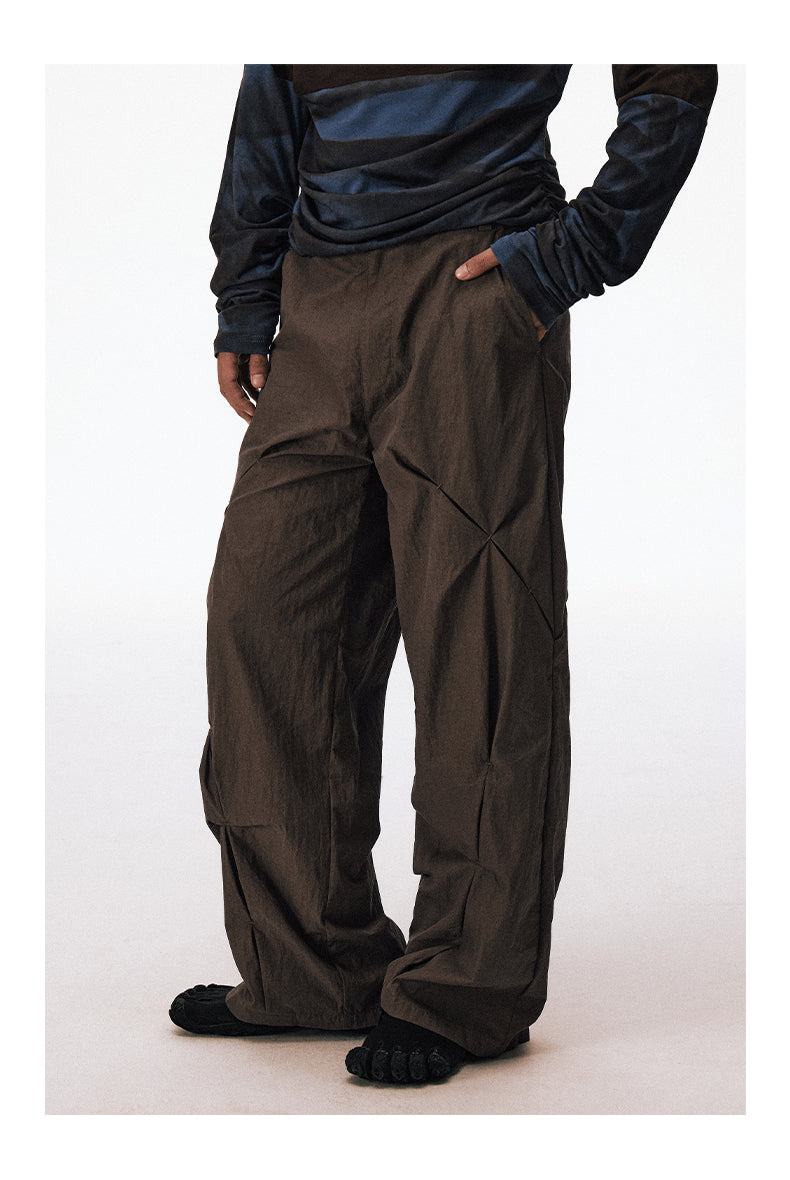Wrinkle-processed loose-fit casual pants