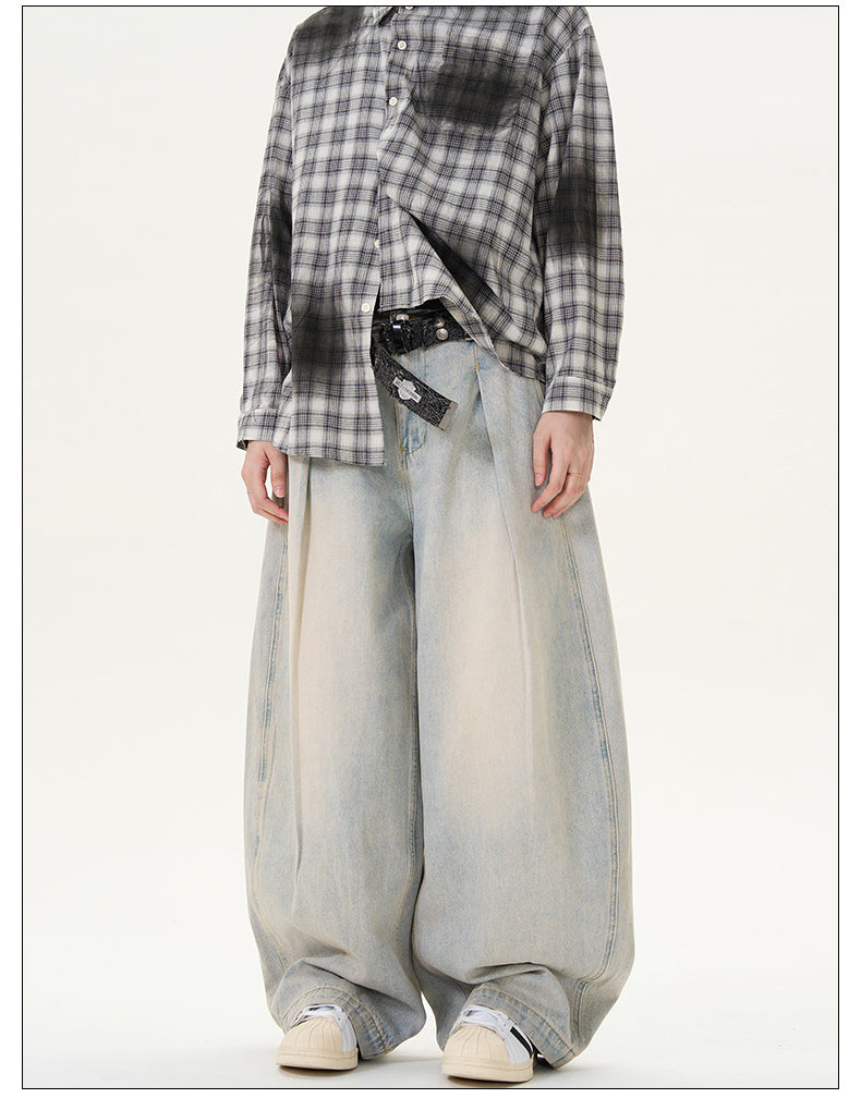 Draped Washed Wide Leg Jeans