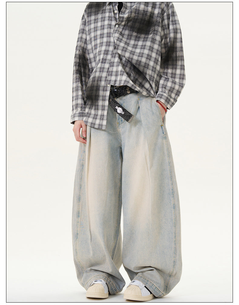 Draped Washed Wide Leg Jeans