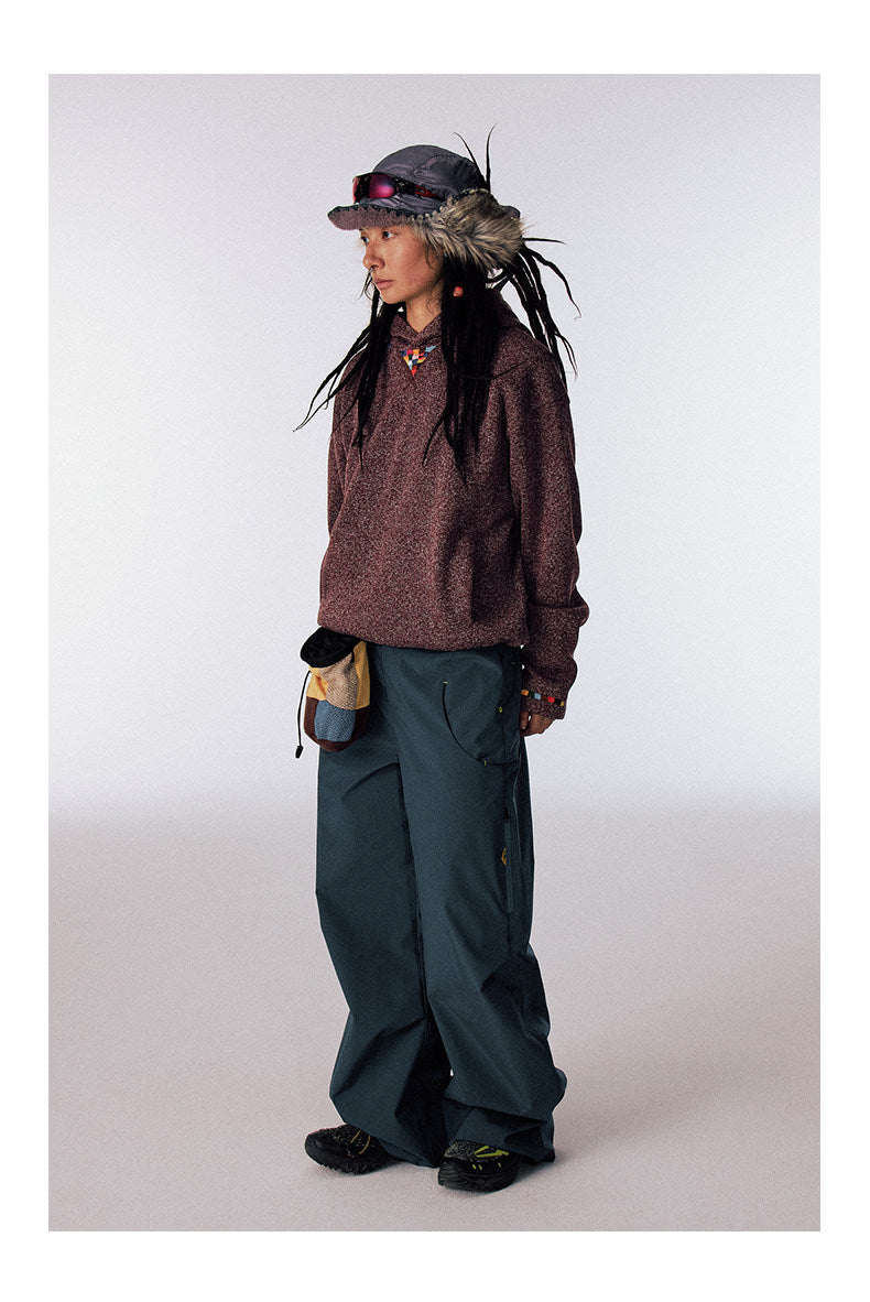 Hand-embroidered lightweight fleece hoodie