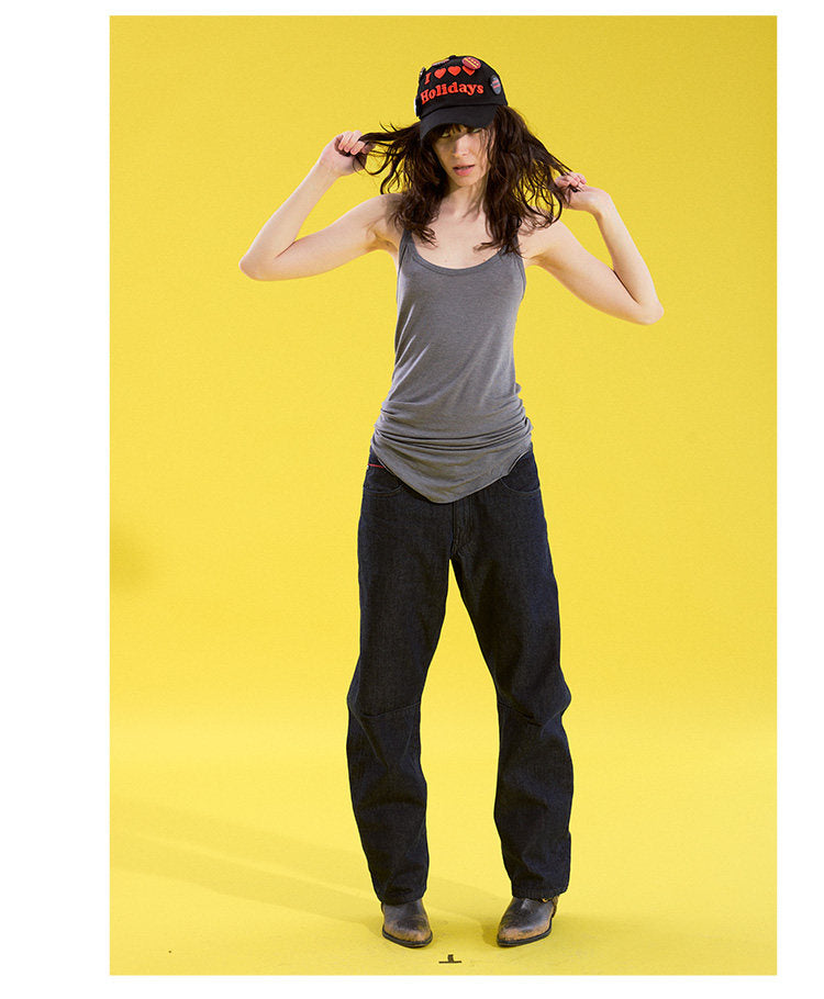 Slim-Fit Pleated Denim Pants